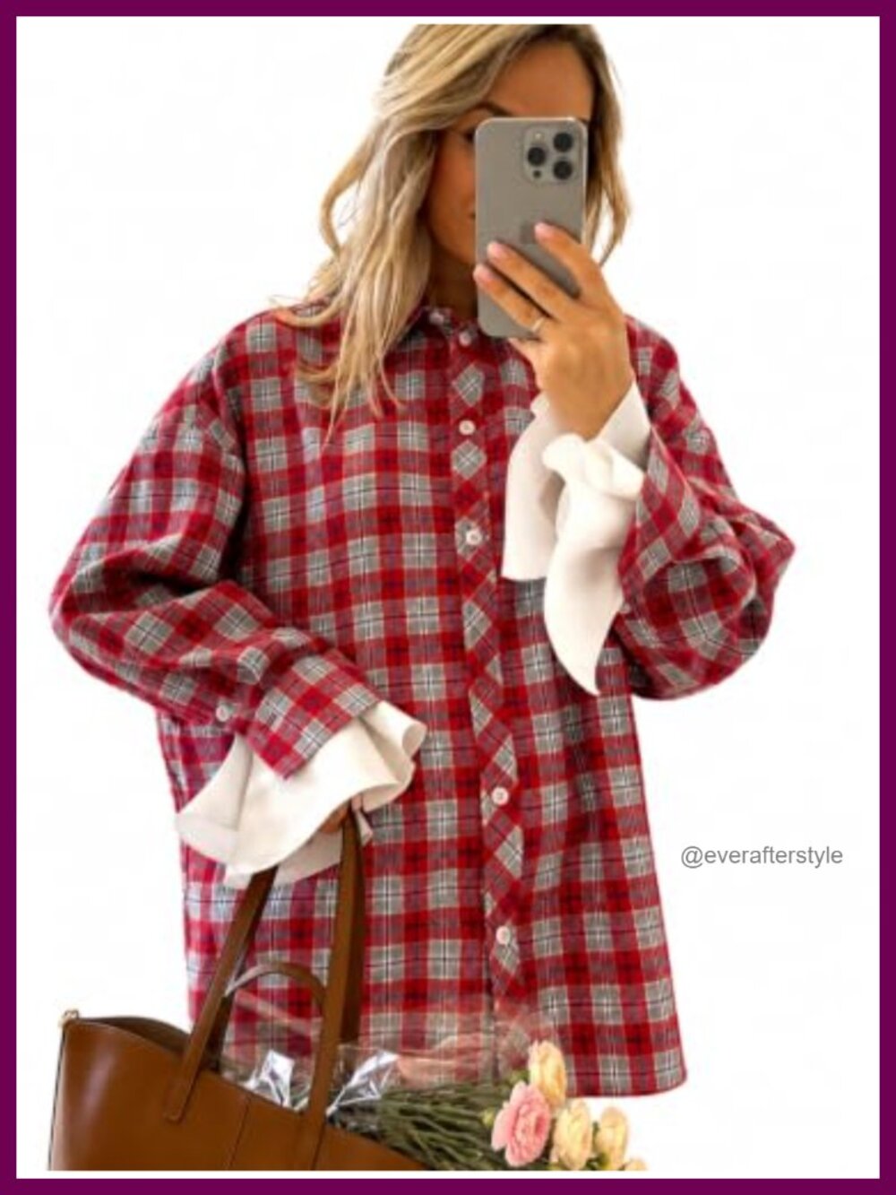 Womens Plaid Flannel Shirt Oversized Button Down Long Sleeve with Removable